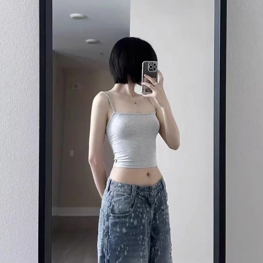 

Эластичный хлопковый топ-майка с принтом логотипа, женская летняя модная базовая майка для повседневной носки, однотонный дизайн