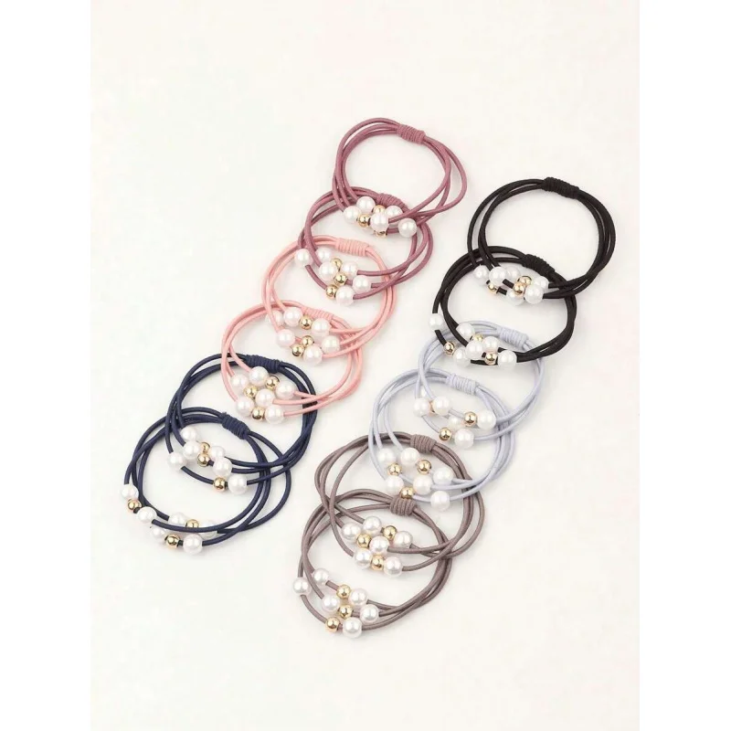 

Набор из 10 милых резинок для волос с искусственным жемчугом, эластичные резинки для хвоста и скранчи, аксессуары для волос в подарок