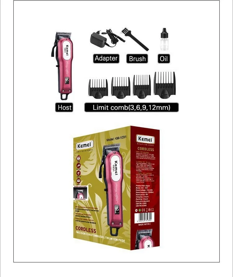 Kemei Rechargeable Electric Hair Clipper With LCD KM-1031 Cordless Trimmer Cheap Hair Trimmer