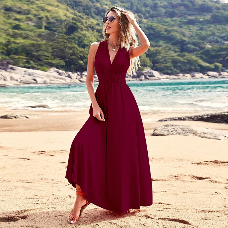 Noir méthodes d'usure multiples cordes multiples croix dos nu robes tempérament Sexy grand ourlet robes longues robe de soirée formelle CAMI