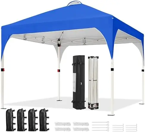 10x10 Pop Up Canopy Tent, Easy Set-Up Commercial Gazebo, Blue | Portable instant canopy with wheeled carry bag and 4