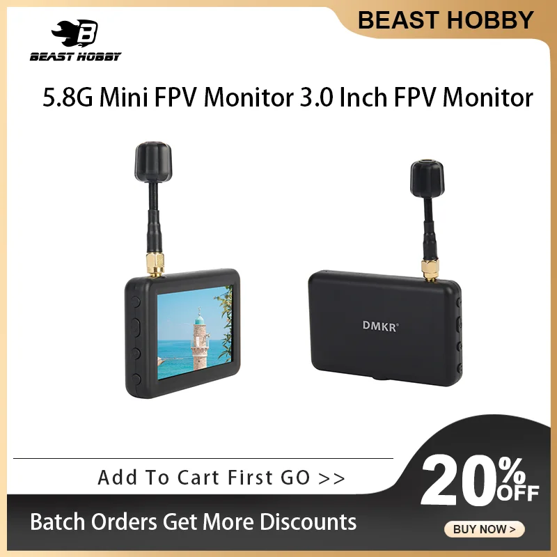 DMKR 5.8G Mini FPV Monitor with 40CH 3.0 Inch LCD Display 16:9 NTSC/PAL Auto Search Video Recording For FPV Drone