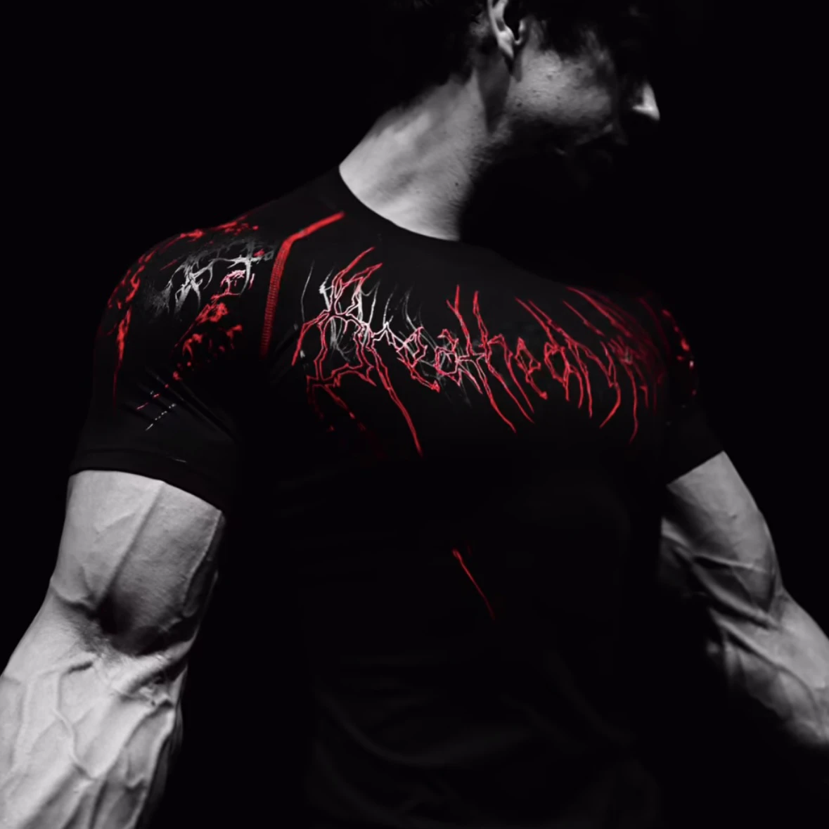 

American Gothic Tights Elastic Quick-drying Sports Fitness Short Sleeved T-shirt Men's and Women's Gym Training Tee Clothing