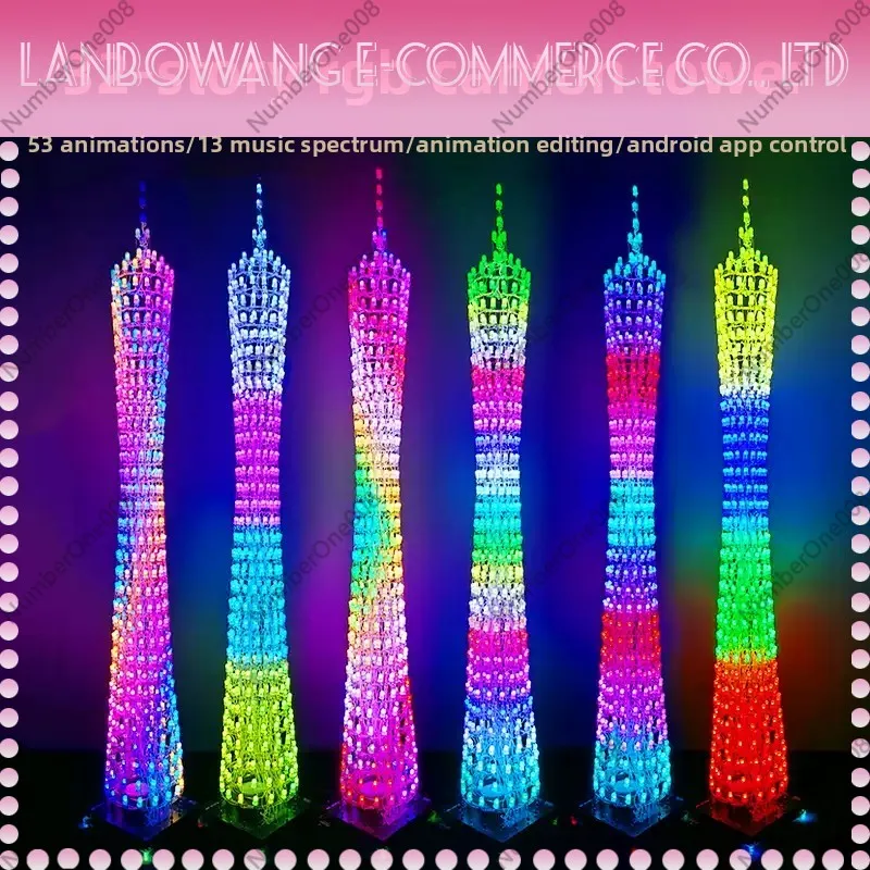 32-Layer RGB Full Color Canton Tower Kit Bluetooth Music Spectrum Small Waist Light Cube Electronic DIY Production Parts