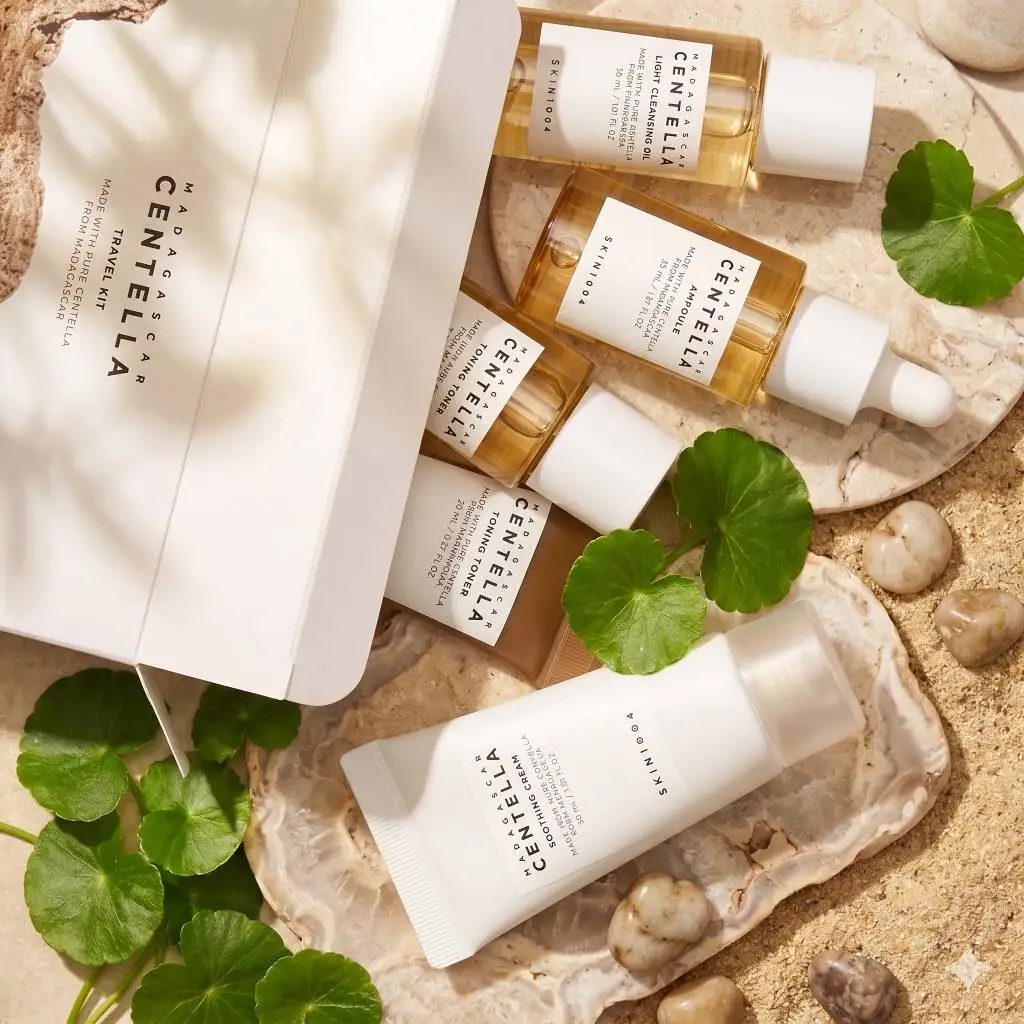 SKIN1004 Madagascar Centella Asiatica Skin Care Set 5pcs Facial Cleansing Oil Foam Ampoule Toner Cream Soothing Whitening Kit