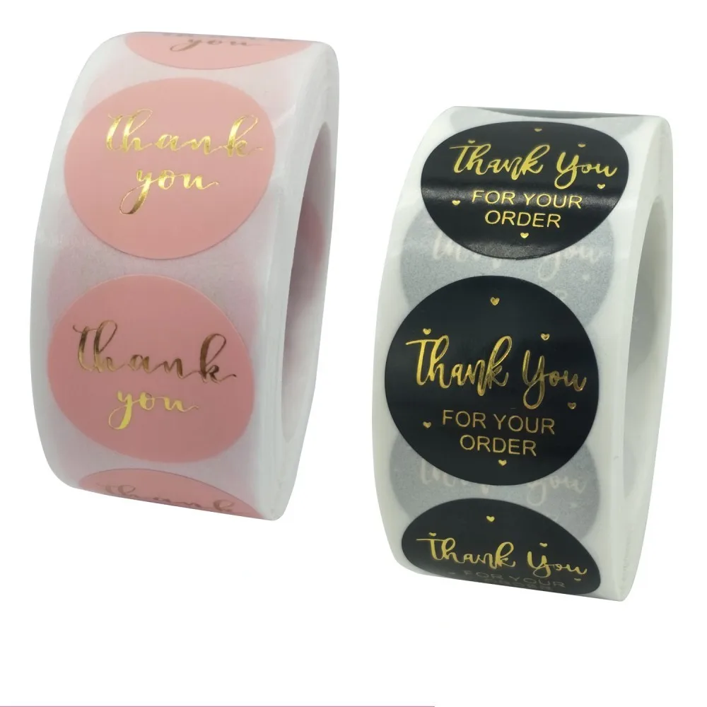 100-300pcs etykiety 1 cal okrągła złota folia dziękuję naklejki na karty koperta etykieta uszczelniająca naklejki Wedding Party Gift Sticker