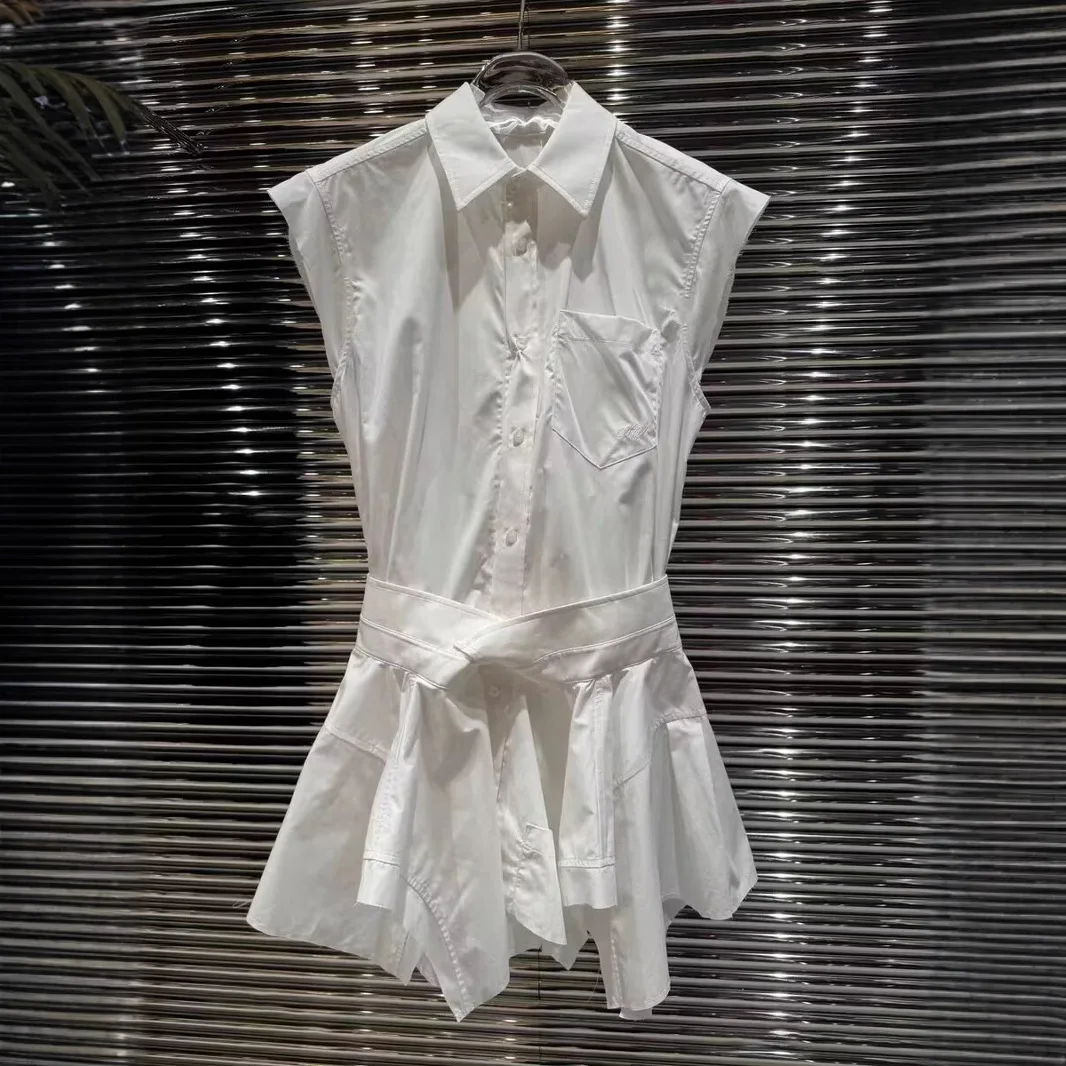 Sukienka koszulowa w nowym letnim stylu, nieregularny patchwork, imitacja dwuczęściowej sukienki z falbanką w talii, sukienka y2k