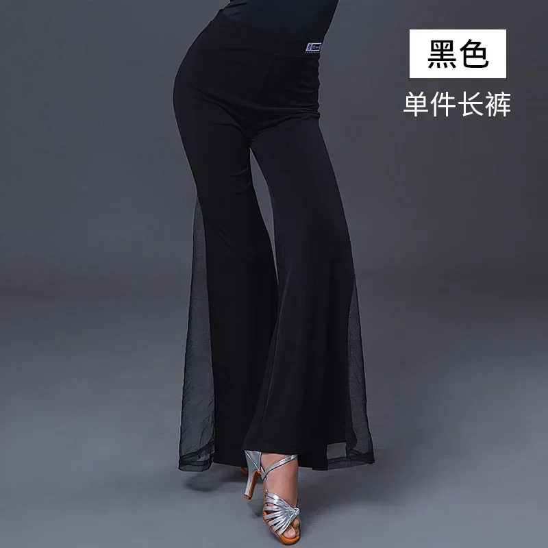 2024 Latin Danceกางเกงสําหรับสาวเด็กแฟชั่นตาข่ายFlared Rumba Cha Samba Tangoฝึกเสื้อผ้าDN6388 M17