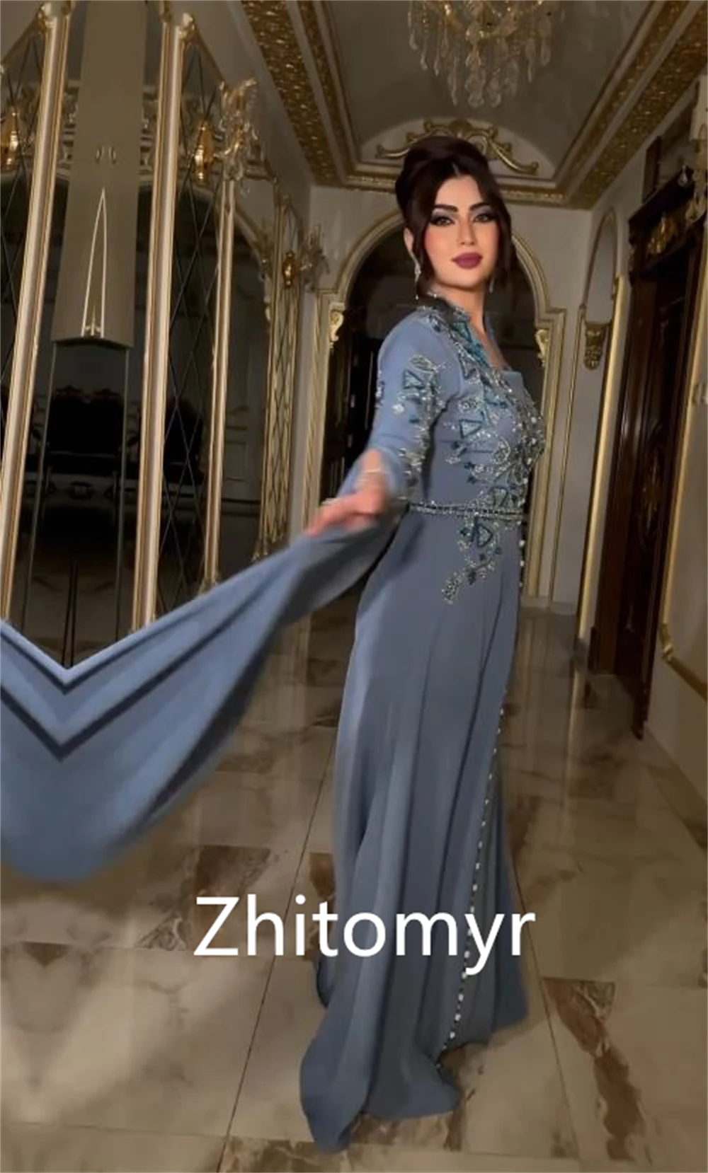 Matching High Quality Square A-line Celebrity Dress Beading Paillette / Sequins Floor Length Chiffon Evening 2023 Saudi Arabia