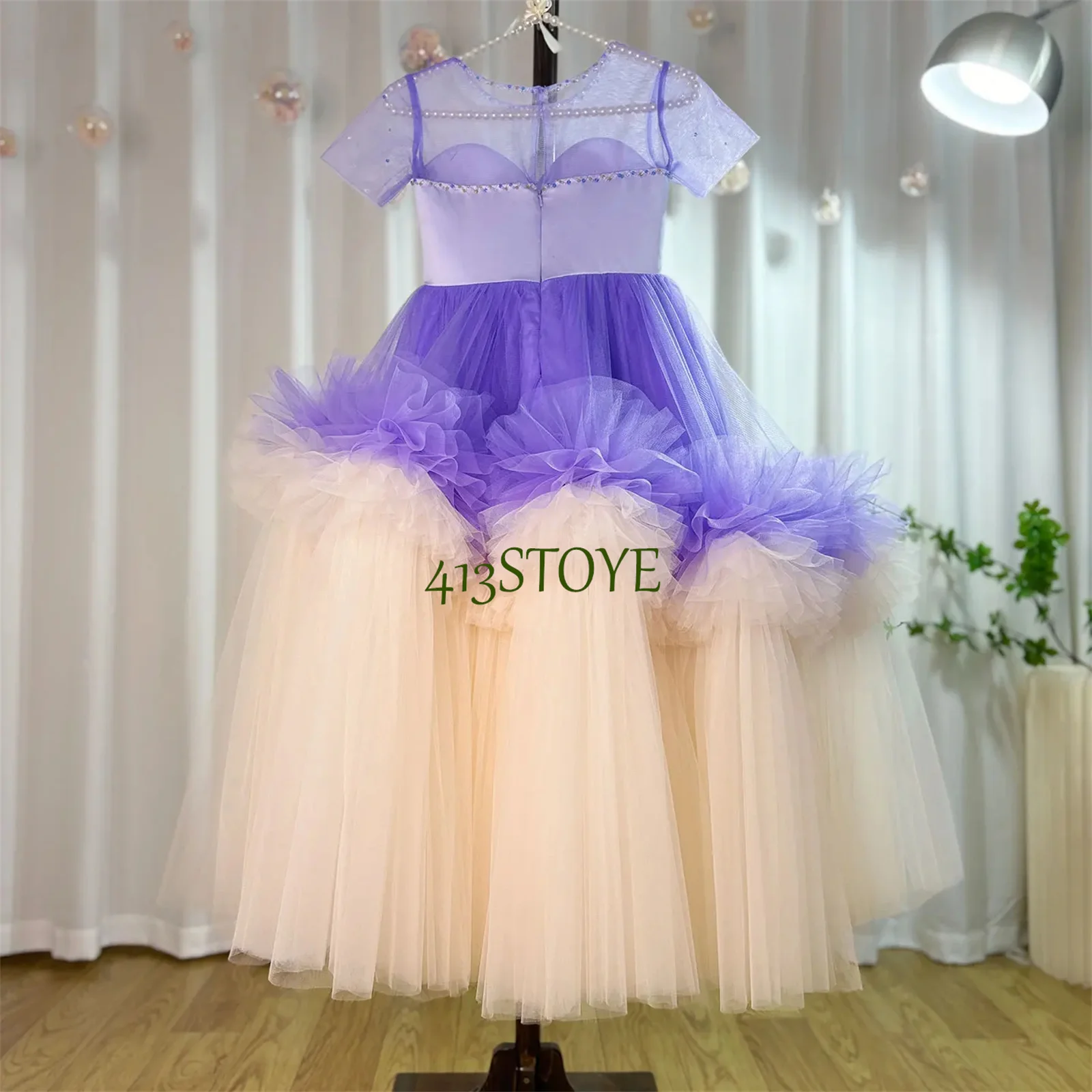 CustomizedElegant Arabic Blue Girl Dress Beads Dubai Baby Kids Princess Birthday Wedding Party Ball Evening Gown