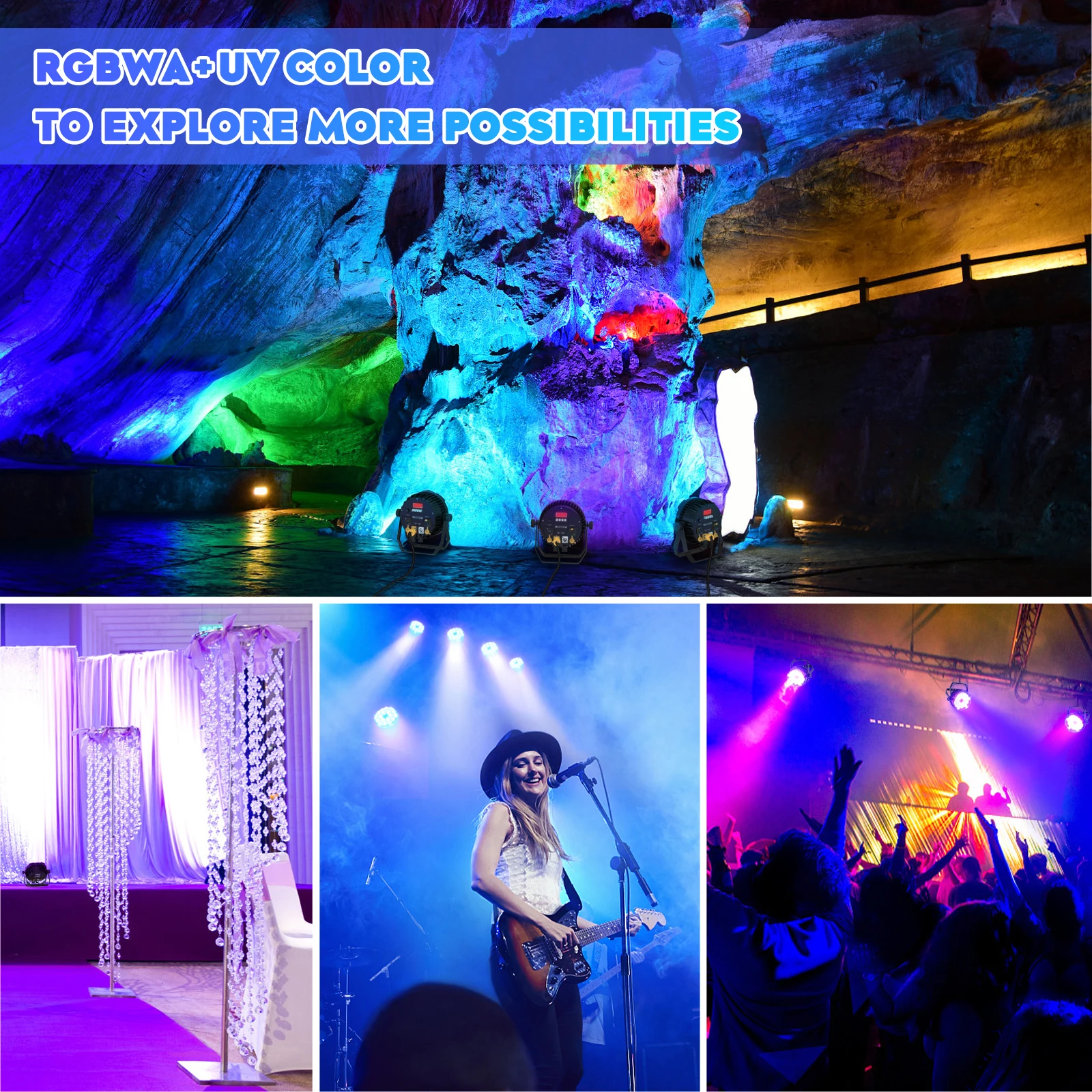 U'King 4PCS 150W LED Par Light 18x10W RGBWA + UV Waterproof 6 in1 18LED Fixture Beads Stage Light DMX512 DJ Light per discoteca
