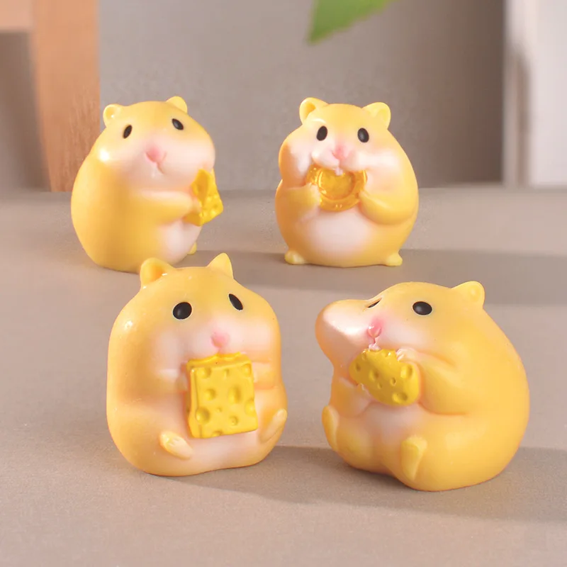 4Pcs/Set Cartoon Cute Anime Figure Mini Hamster Decoration Water Cup Case Resin DIY Accessories Toys Gift