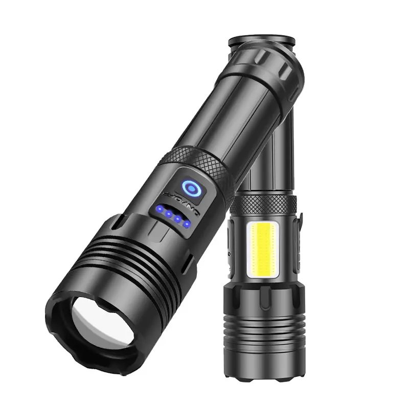 LCS XHP70/XHP160+COB Usb Rechargeable Flashlights Reverse Charging Tactical Telescopic Zoom IPX4 Waterproof Lamp Camping Torch