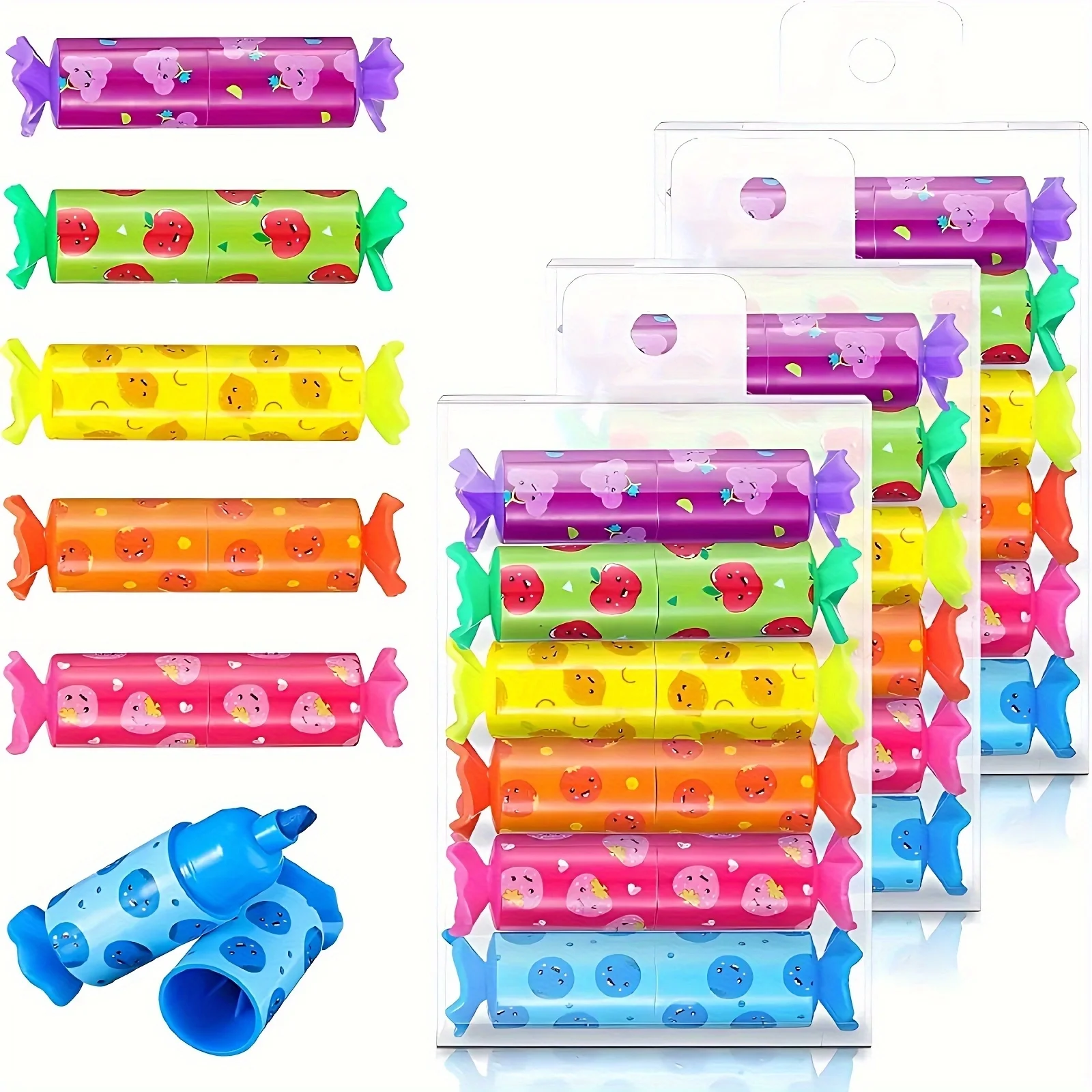 6 قطع من قلم تحديد الحلوى الباستيل الملون الصغير، قلم تحديد لطيف برأس إزميل، مذكرات ملصق لحفلات أعياد الميلاد