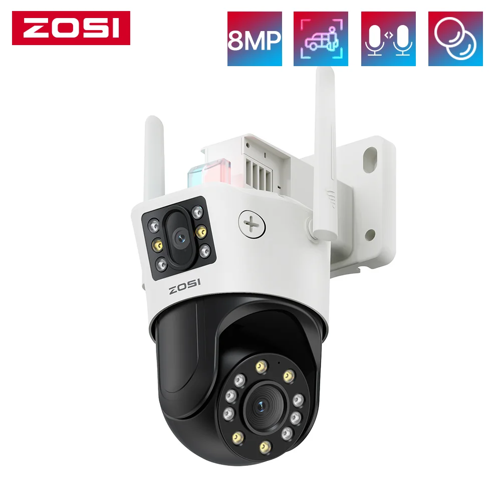 ZOSI C298 Max 4K 8MP Dual-Lens(2x4MP) Wired WiFi PTZ Security Camera Outdoor with Wide Angle 8X Hybrid Zoom 360 Surveillane Cam