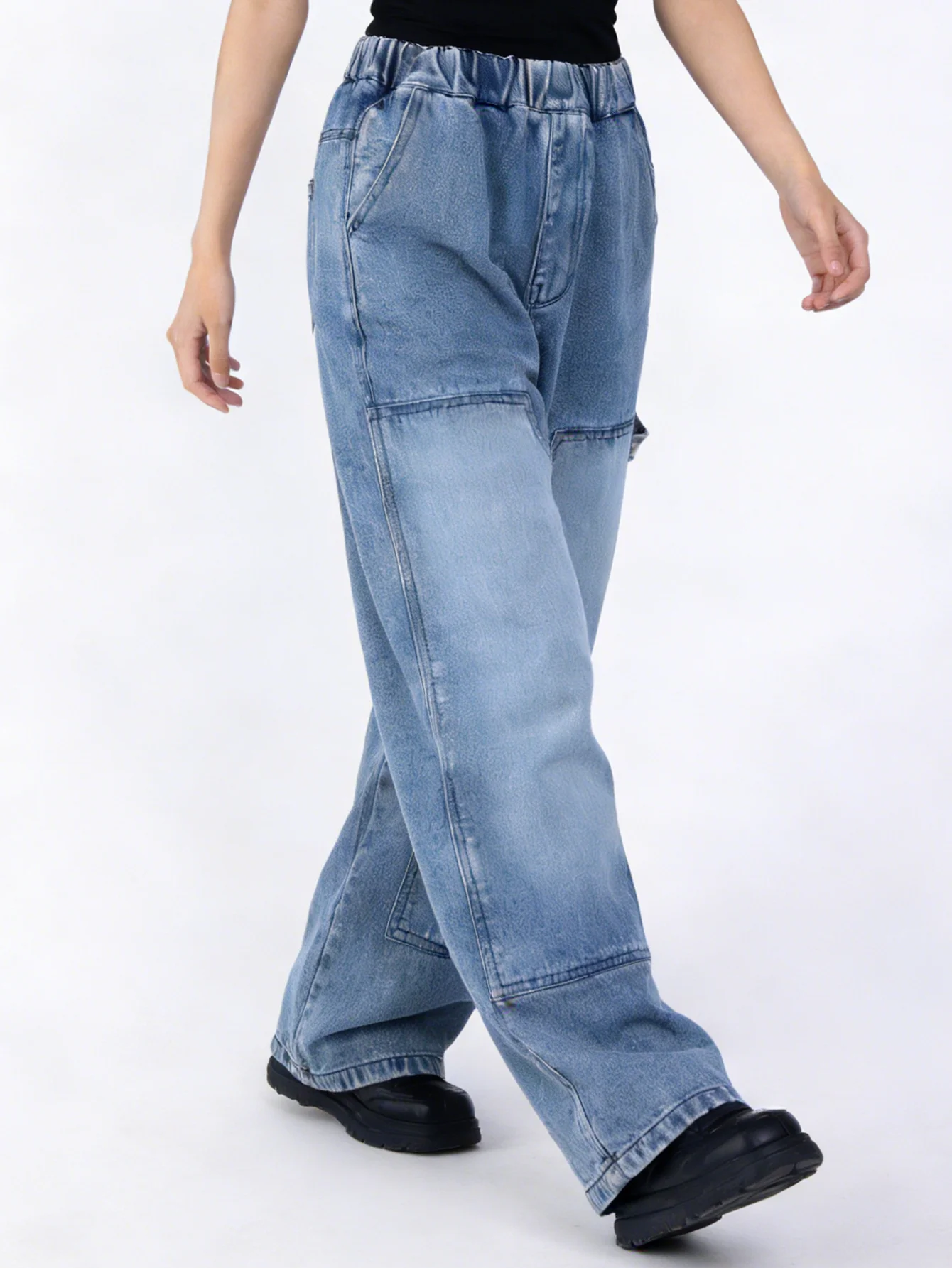 Boys' and teenagers' spring loose-fitting workwear jeans, suitable for daily wear, school, leisure, and outdoor activities