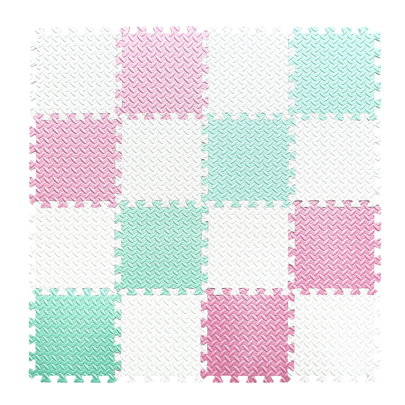 Tamiplay Thick Square Puzzle Mat 0.4 Inch/16pcs,30*30cm EVA Foam Baby Play Mat for Children Room Activities, Pink/green/white