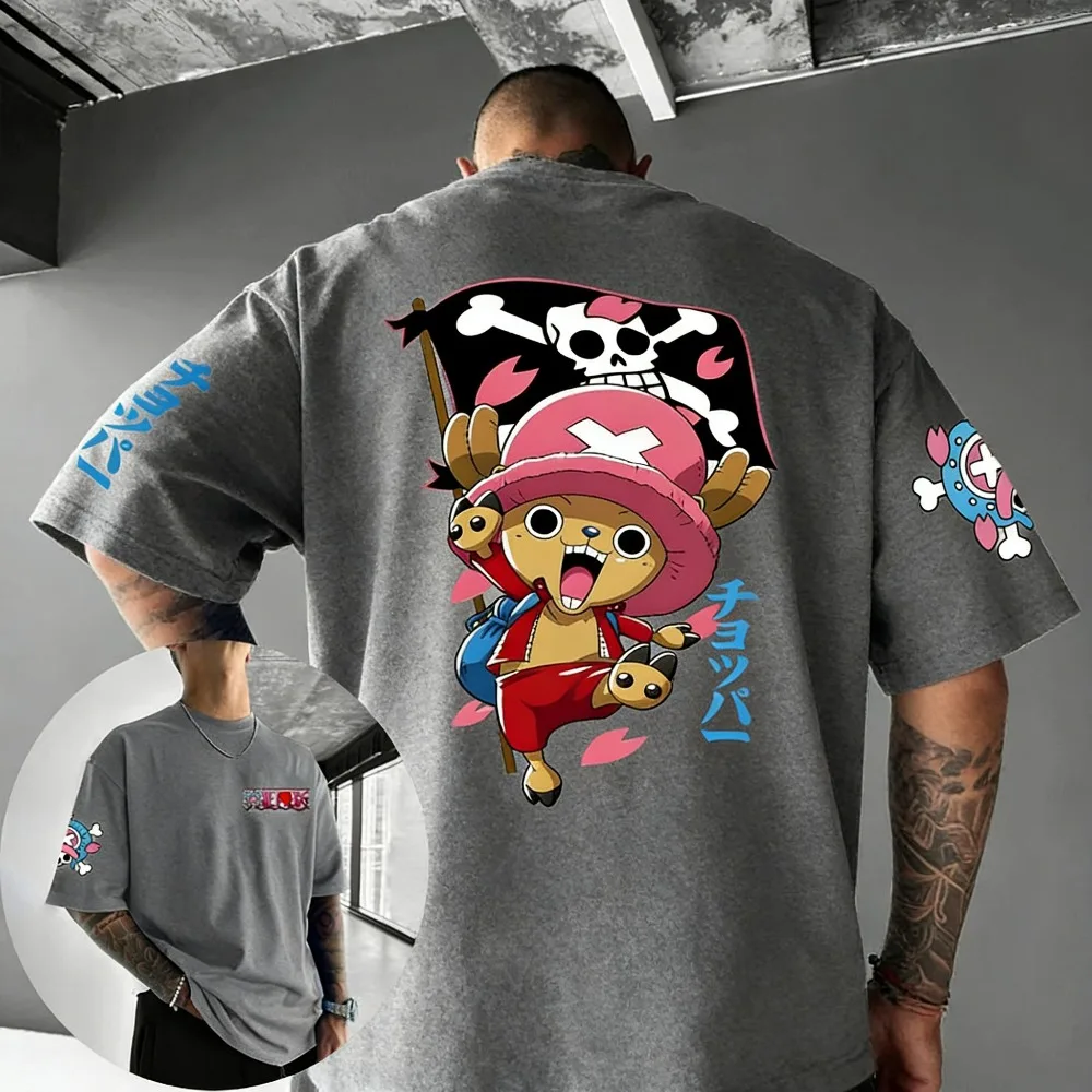 2026 Neues Unisex T-Shirt ONE PIECE Tony Tony Chopper 2026 Sommer Harajuku Anime Bedrucktes Großes Lockeres Eltern-Kurzarmshirt – Detail 7