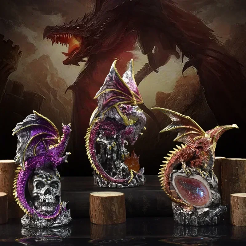 New European Home Decor Holy Dragon Battle Dragon Lava Resin Base Home Desk Decoration Craft Accessories Figurines & Miniatures