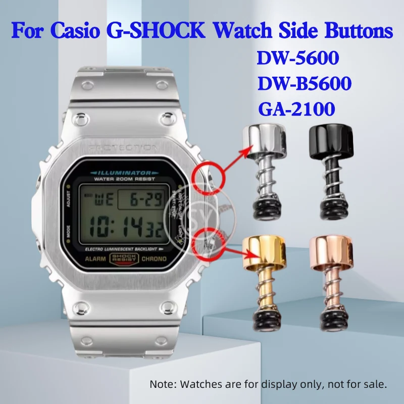 GW-B5600 GA2100 زر الساعة لساعة كاسيو G-SHOCK DW-5600 GA-2100 GW-B5600 من الفولاذ المقاوم للصدأ زر جانبي مخصص أسود فضي