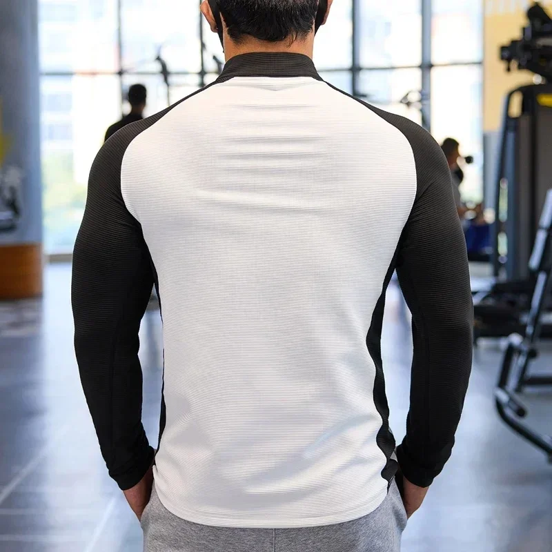 New Men Running Sportswear Fitness Long-Sleeved Thick Section High Elastic Long-Sleeved Slim Half-Zip Bike Cycling Jersey