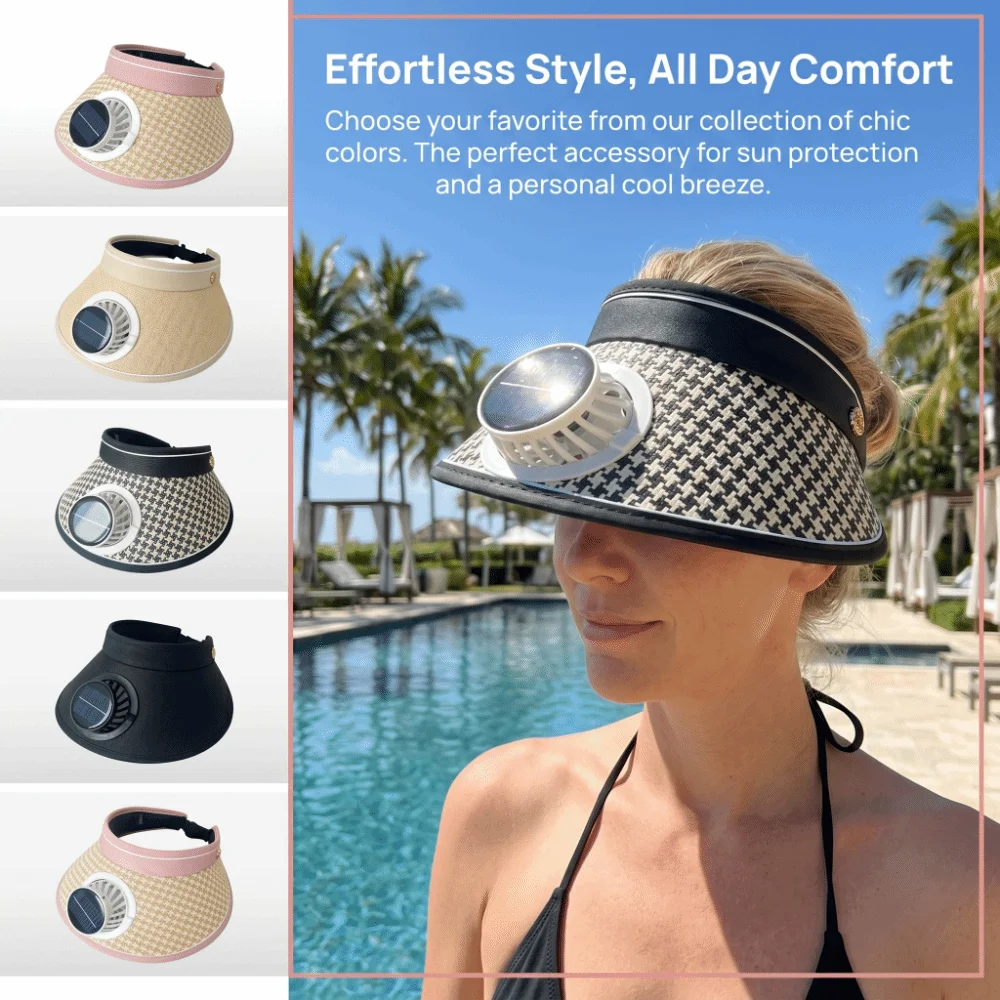 Folding Solar Fan Hat Wide Brim UV Protection Summer Fan Visor Cap Portable Elastic Sunscreen Empty Top Hat Outdoor Travel