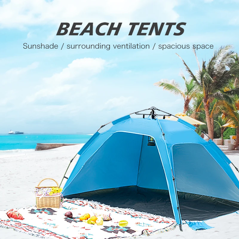 

Outdoor Beach tent 3-4P One-Touch Camping Tent Quick Automatic Opening Fishing Tent Family Park Anti-UV Shade Travel Picnic