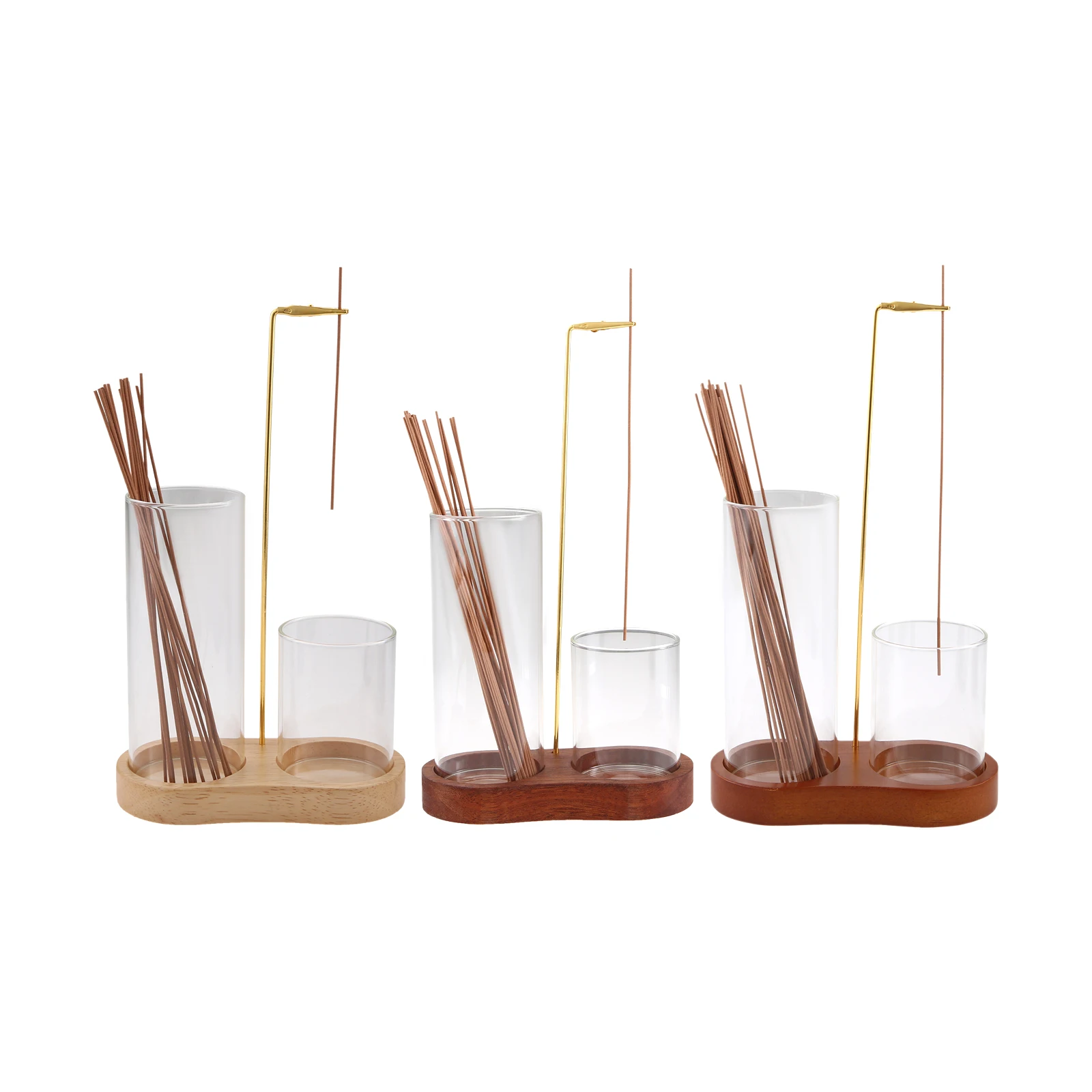 1Set Elegant Dual-Purpose Glass Cups Incense Burne With Wooden Base Crocodile Clip For Meditation Home Office Spiritual Spaces