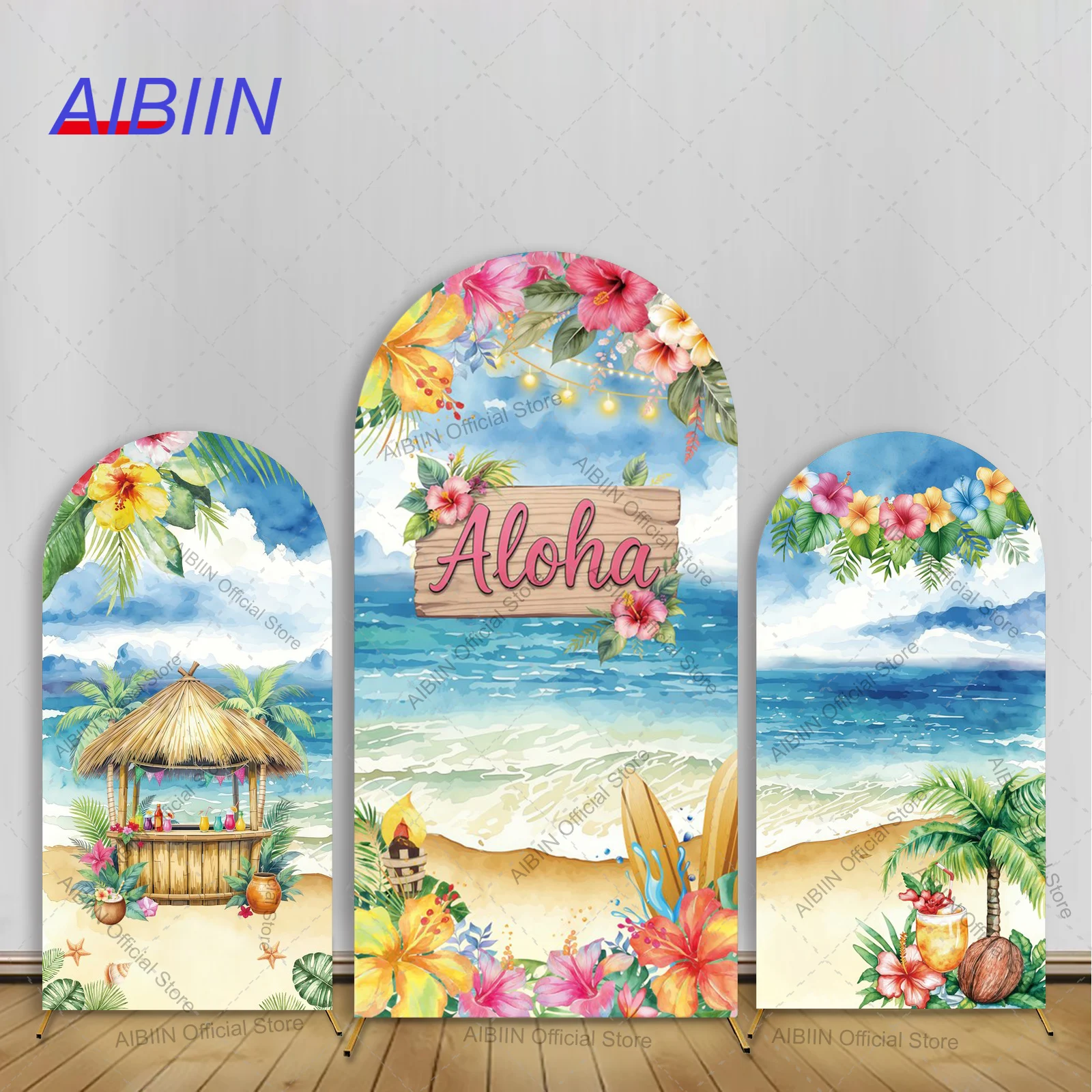 Фон для фотозоны на день рождения в гавайском стиле Aloha: летний тропический пляж, Тики-бар, цветочные пальмовые листья, декор для вечеринки в честь дня рождения или детского праздника