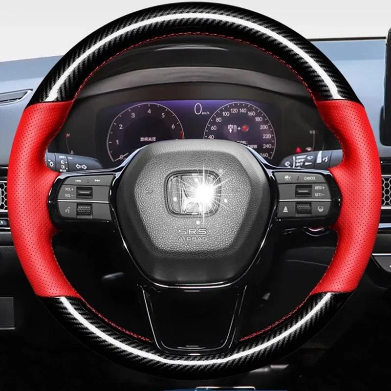 For Honda Civic 11th 2021 2022 hand-stitched non-slip Sports style Genuine leather carbon fibre Car Steering Wheel Cover