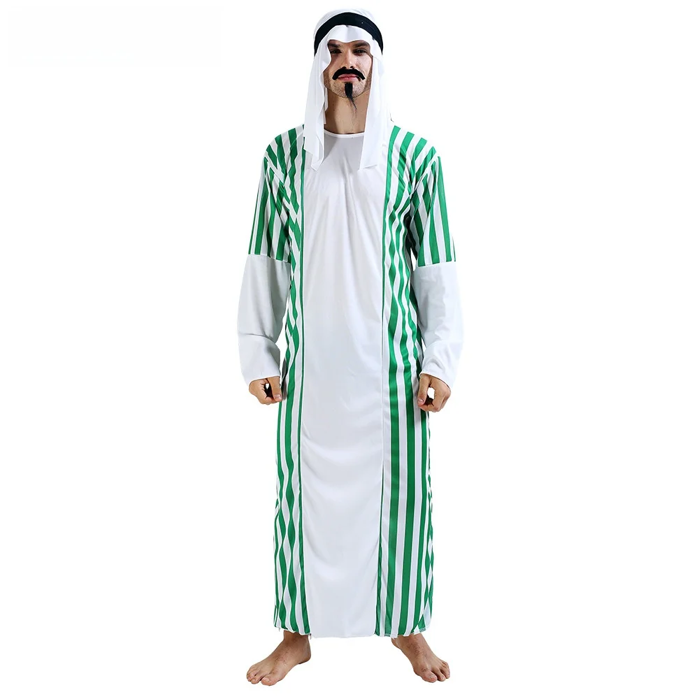 

Arabian Prince loween Costume Men's Middle East Dubai Pattern een White Stripes Masquerade Ball Cosplay Polyester Fiber