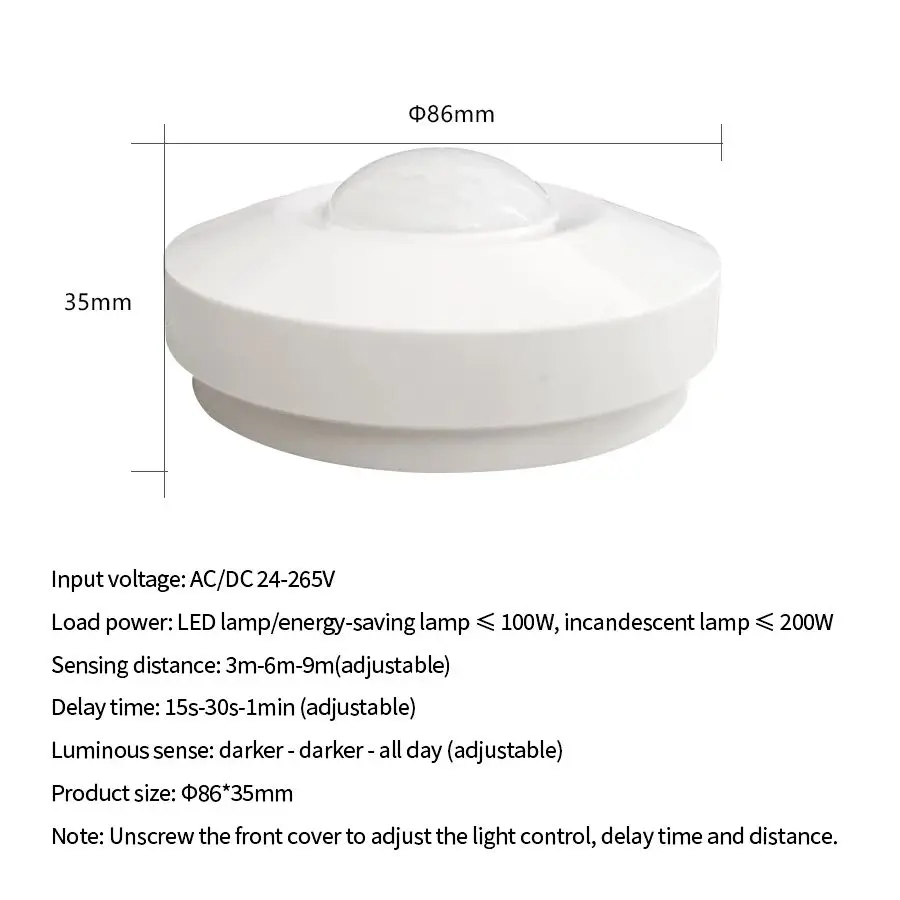 AC/DC24-265V PIR Super Slim Motion Sensor Light Switch Human Body Infrared Detector Ceiling Mounted 360 Degree Detecting Range