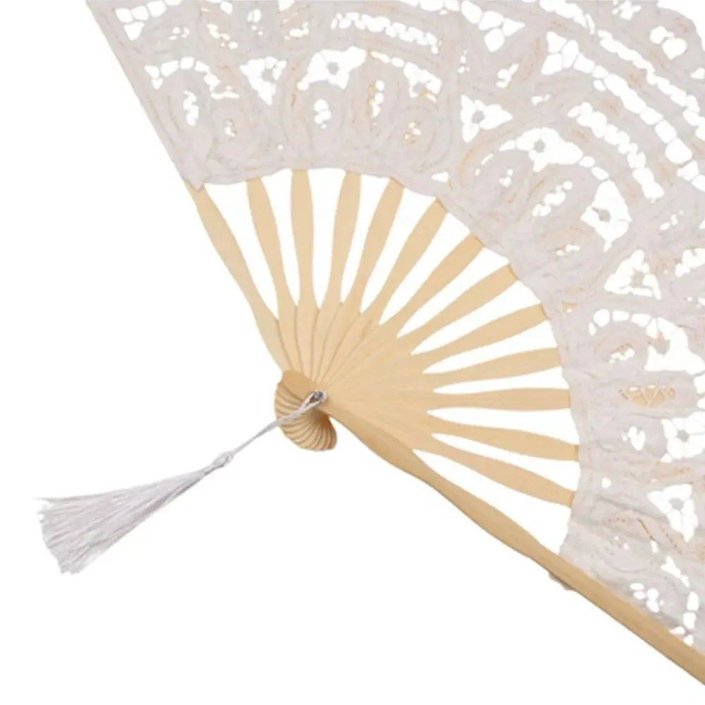 Royal Bamboo Handle Vintage Lace Hand Fan Hand Held with Tassel Embroidered Folding Fan European Style Dance Fan Ladies