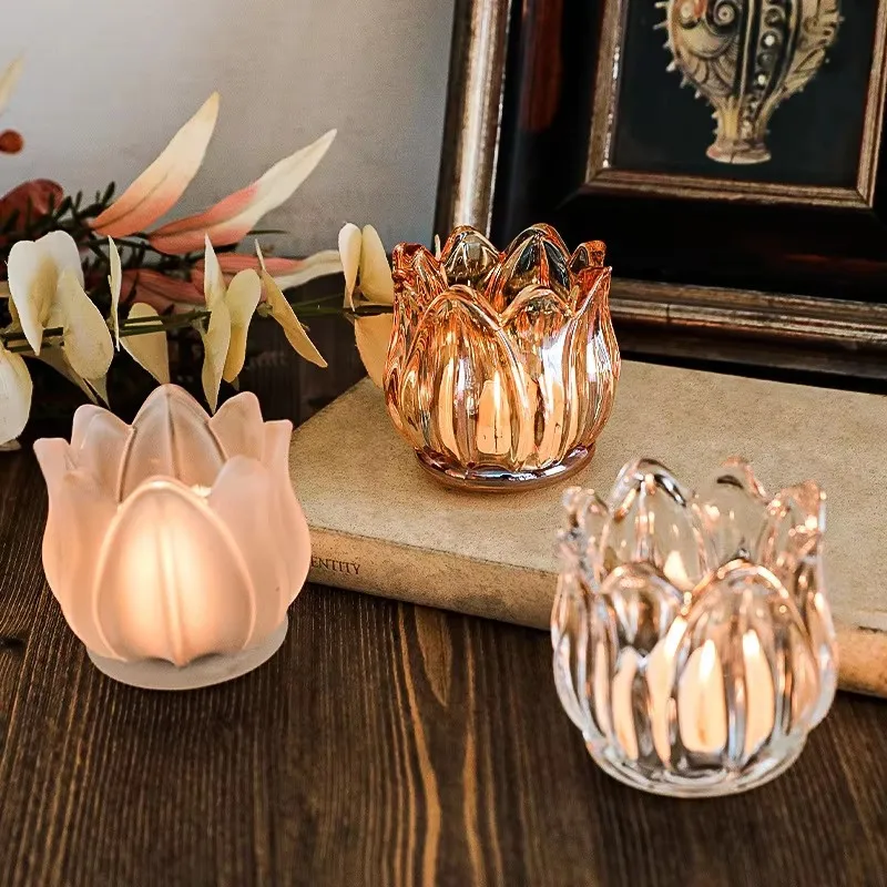 Tulpenförmiger Kerzenbecher, Glas, romantische Kerzenlicht-Dinner-Requisiten, Aromatherapie-Kerzenhalter, festliche Atmosphäre, Dekoration, 1 Stück