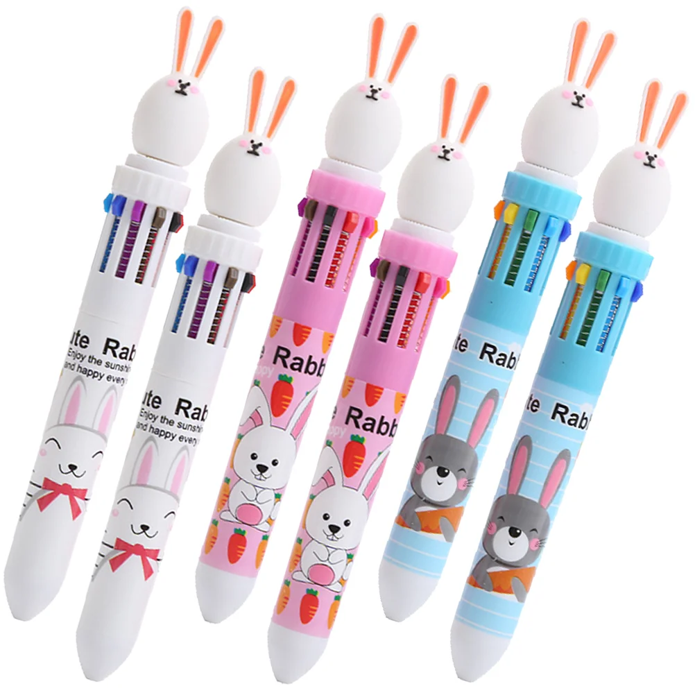 

6 Pcs Ballpoint Pens Rabbit Ten Color Household Multicolor Cute Delicate Wear-resistant Drawing Portable Child