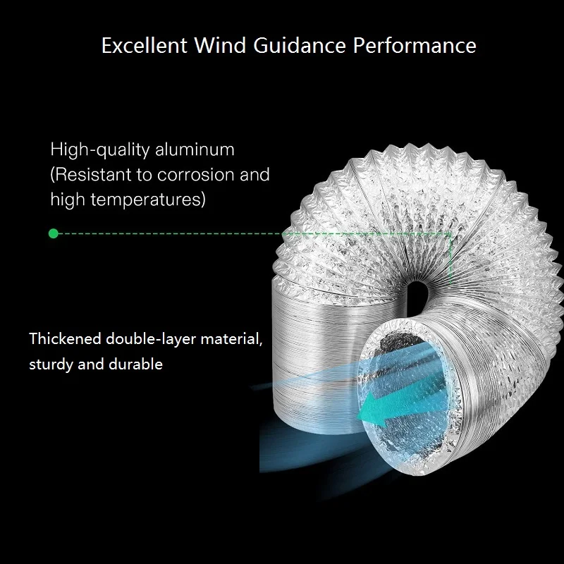 Tubo de alumínio do fumo da folha do PVC, canal de ventilação flexível para a cozinha e o banheiro, tubulação do encaixe do extrator, 60-150mm