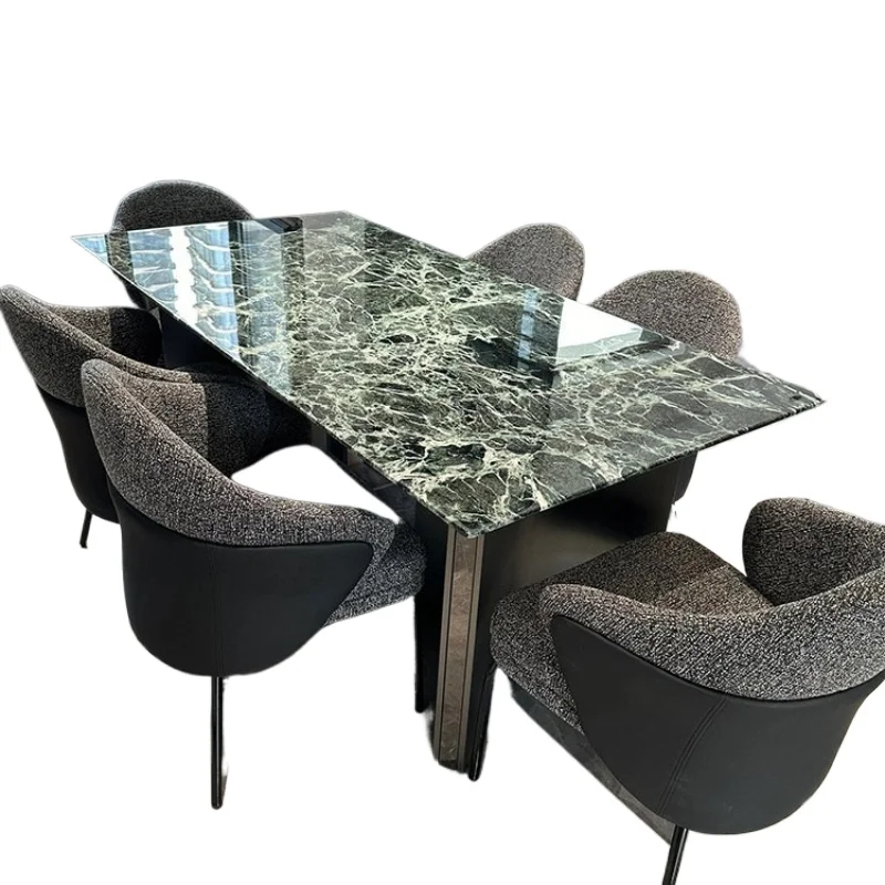 

Green natural marble luxury stone rectangular dining table light luxury household dining table