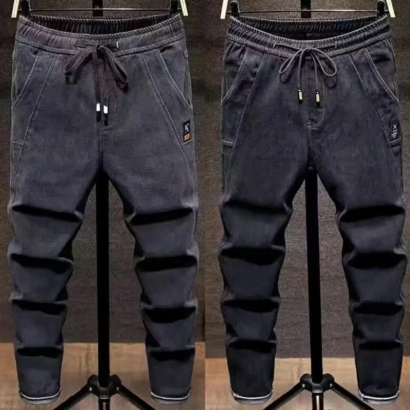 Spring Autumn Loose Fit Men's Jeans Casual Wear Resistant to Dirt And Wear Elastic Waist Straight Leg Cotton Polyester Blend