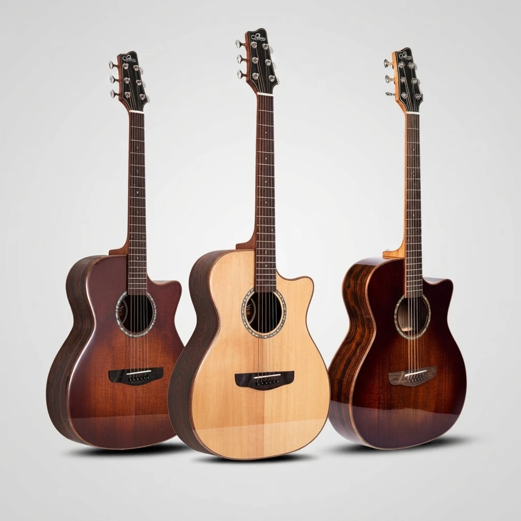 Cutaway Acoustic Folk Guitar,Solid Spruce Top Mahogany Back,Rosewood Fretboard Gloss Multi‑Tones For New Learners