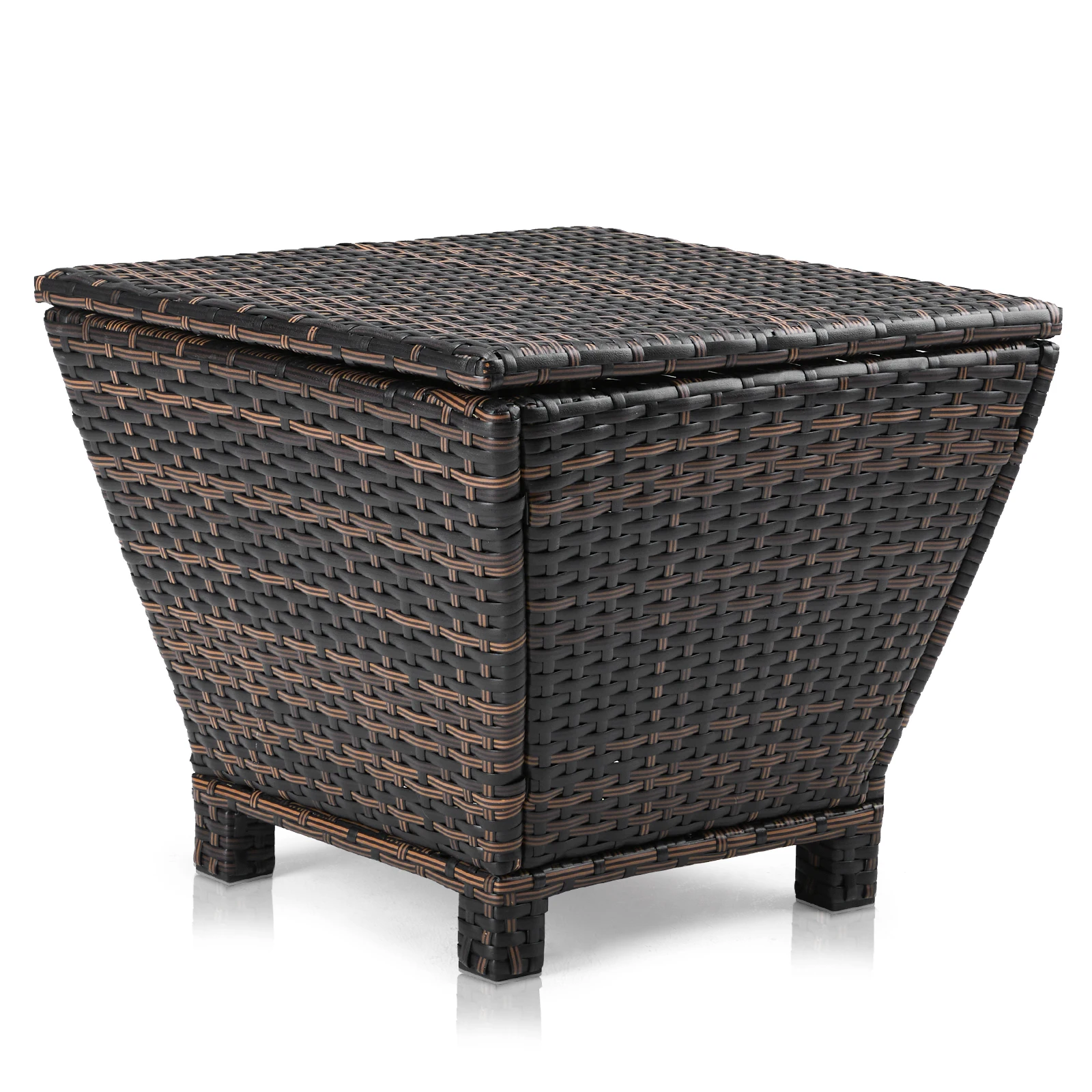 

Outdoor PE Wicker Side Table with Storage, Small Patio Storage Bin Container for Hose Cushion Towel, Brown