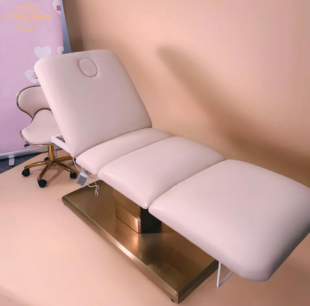 

2026 pink gold luxury electric facial cosmetic furniture beauty massage bed for beauty salon