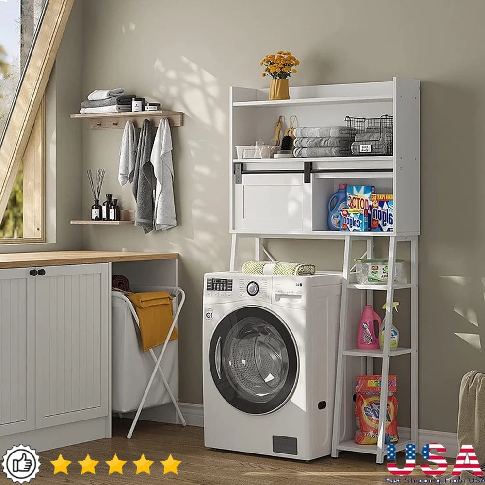 

Over The Toilet Storage Cabinet Organizer with Sliding Door Multi-Functional Bathroom Shelf Space Saver Anti-Tipping Design