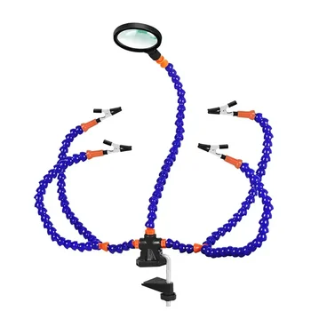 Outil de Station de soudage de troisième main avec loupe 3X/5 bras flexibles, réparation de soudage, support de PCB