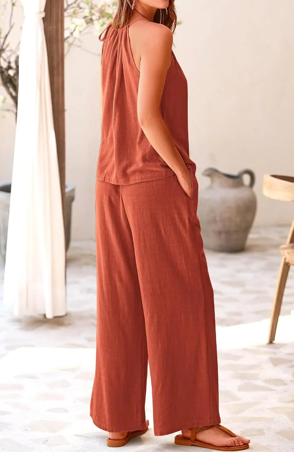 2025 Vrouw Elegante 2 Stuk Broek Sets Casual Vest En Broek Sets Vakantie Stijl Pakken 2 Stuks Outfits Wijde pijpen Broek Sets Mujer