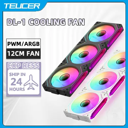 TEUCER DL-1 ventilador con cubierta de PC de 120mm ARGB efecto de luz de ciclo de espejo 4PIN PWM 58.36CFM ventilador Hydro rodamiento para enfriador de agua de ordenador