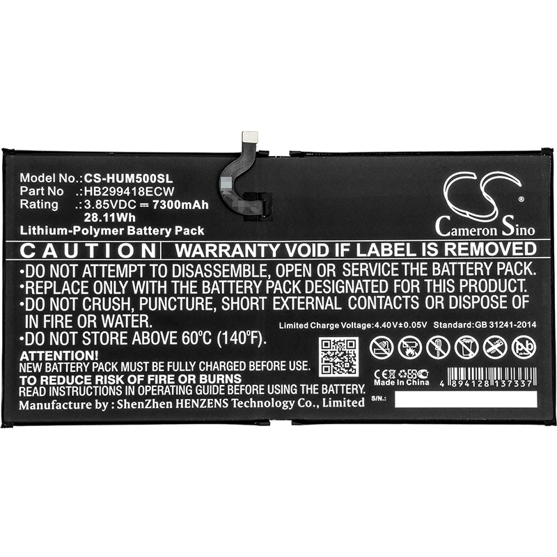 Replacement Battery For Huawei CMR-W19 CMR-AL09 MediaPad M5 10.8 7300mAh / 28.11Wh  Tablet
