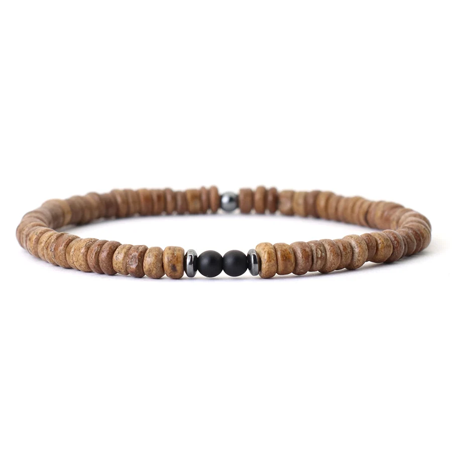 Minimalist Natural Wood Bracelet Unisex Brown Coconut Bead Braslet Leisure Accessories Meditation Jewelry Tiger Eyes Braclet