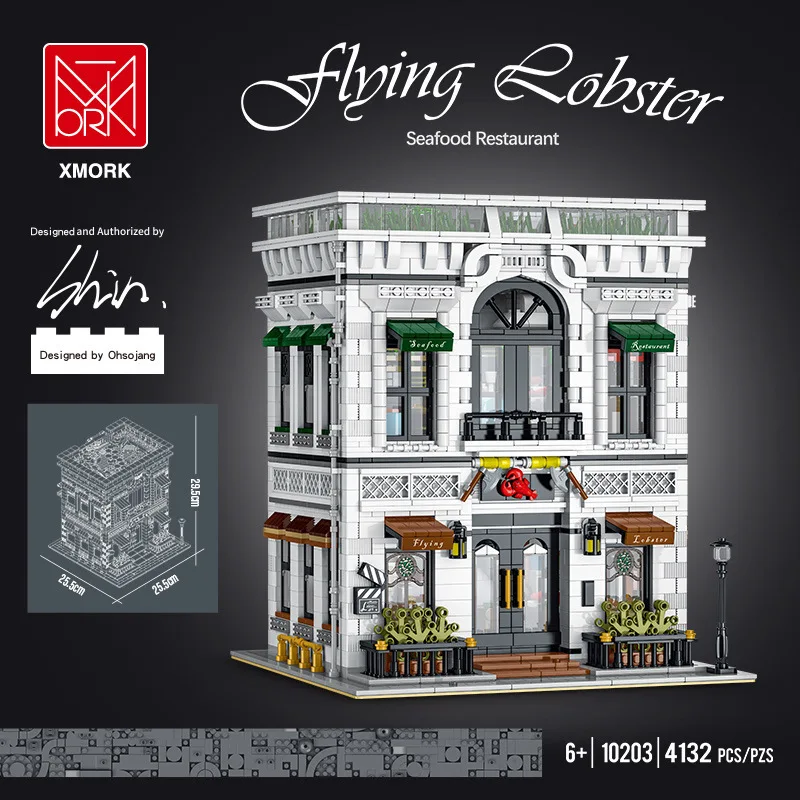 

XMork 10203 Seafood Restaurant Model City Modular Street View Series DIY Creative Toys Building Blocks Gift For Boys 3846Pcs