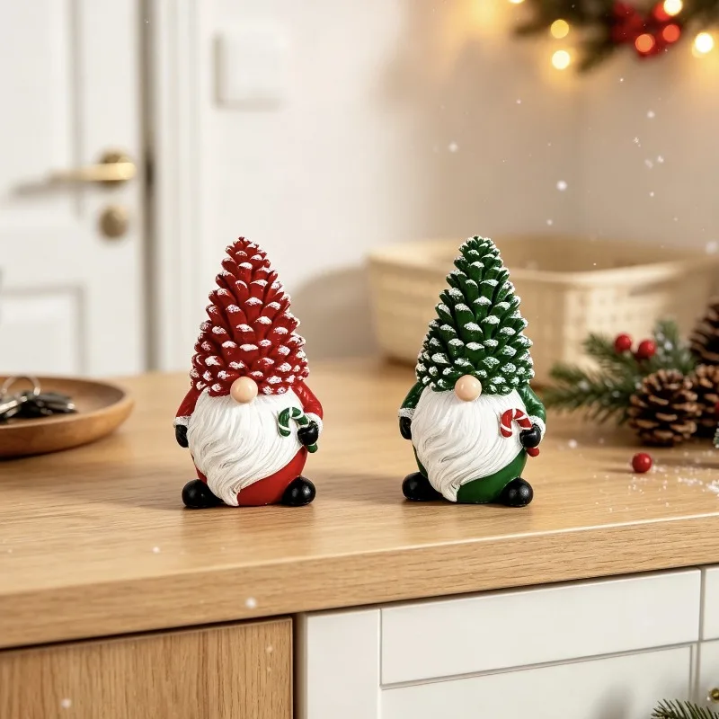 14cm Christmas Decoration Candy Cane Dwarf Statue Pinecone Gnome Resin Figurine New Year's Party Desktop Ornament Christmas Gift