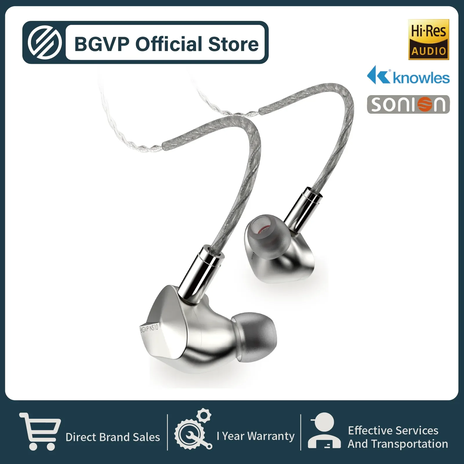 BGVP NS10 Wired In Ear HIFI IEMs Earphone 8BA+2DD Hybrid Drive Unit Monitor Headphones with MMCX 3-in-1 Replaceable Plug Cable